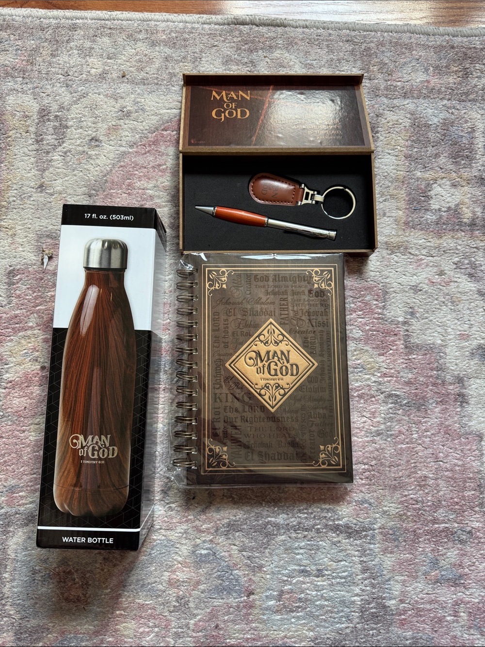 Brown Leather Pen & Keychain Gift Set with Brown Notebook
